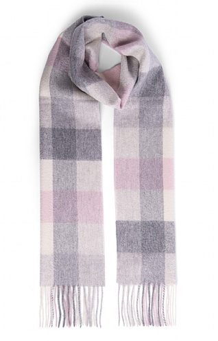 House of Bruar Ladies Cashmere Check Scarf, Pink/Grey