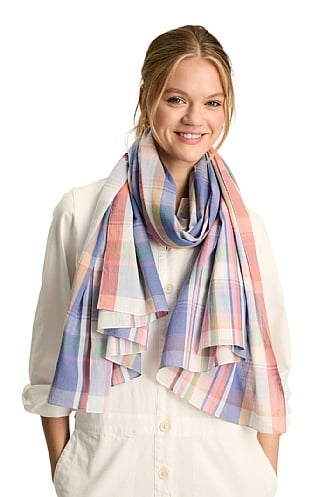 Ladies Joules Harlyn Scarf, Blue Check