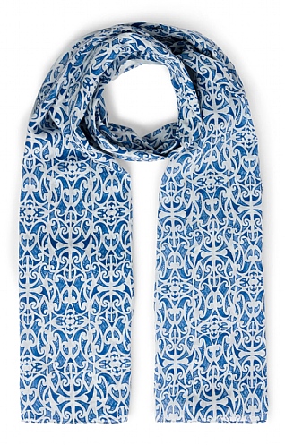 House Of Bruar Ladies Print Pareo Scarf, Blue/White