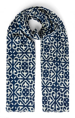 House Of Bruar Ladies Print Pareo Scarf, Navy/Stone