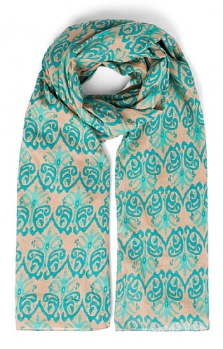 House Of Bruar Ladies Print Pareo Scarf, Sand/Turquoise