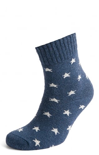 House Of Bruar Ladies Stars Ribbed Socks - Navy Blue, Navy