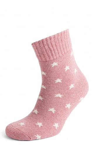 House Of Bruar Ladies Stars Ribbed Socks, Pink