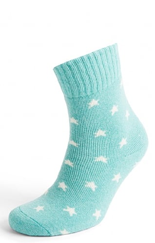 House Of Bruar Ladies Stars Ribbed Socks, Teal