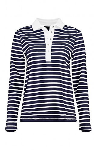 House Of Bruar Ladies Long-Sleeved Breton Stripe Polo - Navy/White, Navy/White