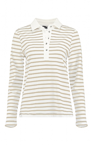 House Of Bruar Ladies Long-Sleeved Breton Stripe Polo, Tan/White