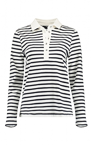 House Of Bruar Ladies Long-Sleeved Breton Stripe Polo, White/Navy