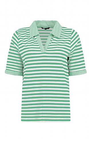 House Of Bruar Ladies Contrast Stripe Polo Tee - Green, Green