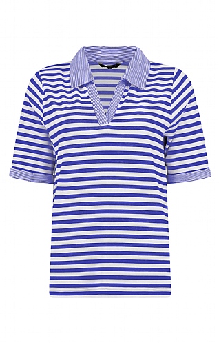 House Of Bruar Ladies Contrast Stripe Polo Tee - Royal Blue, Royal Blue