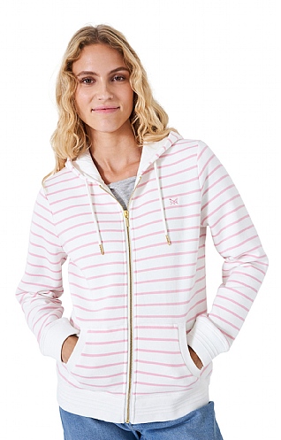 Ladies Crew Clothing Zip Through Hoodie, White/Candy Pink