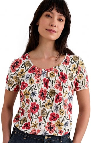 Ladies Seasalt Appletree Top, Folky Poppy Chalk