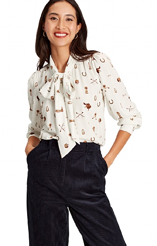 Ladies Joules Everly Tie Neck Blouse, Equestrian