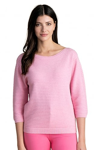 Ladies Marble Boat Neck Ribbed Sweater, Pink