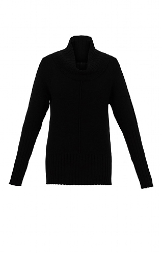 Ladies Marble Side Split Roll Neck Jersey - Black, Black