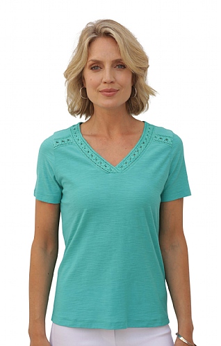 Ladies Pomodoro Lace Insert T-Shirt - Sea Green, Sea Green