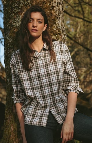 Ladies Barbour Angelonia Oversized Shirt, Olive Check