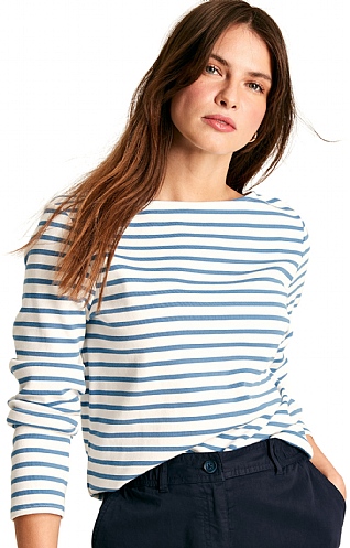 Ladies Joules New Harbour Long Sleeve Top, Cream Blue Stripe