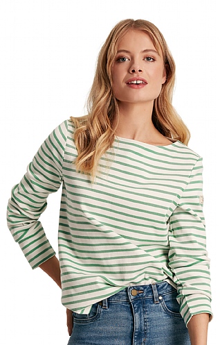 Ladies Joules New Harbour Long Sleeve Top, Green Stripe