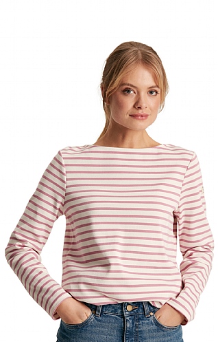 Ladies Joules New Harbour Long Sleeve Top, Pink Stripe