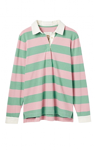 Ladies Joules Falmouth Rugby Shirt, Pink Green Stripe