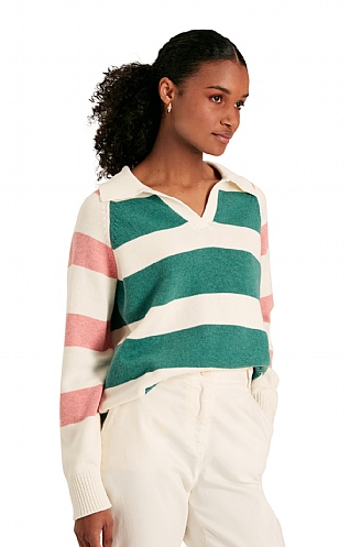 Ladies Joules Marion Jumper, Pink Green Stripe