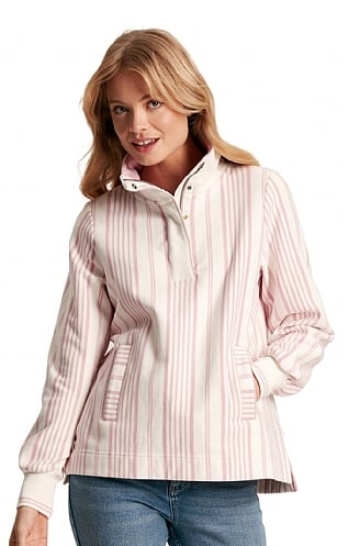 Ladies Joules Burnham Comfort Fit Sweatshirt, Pink Cream Stripe