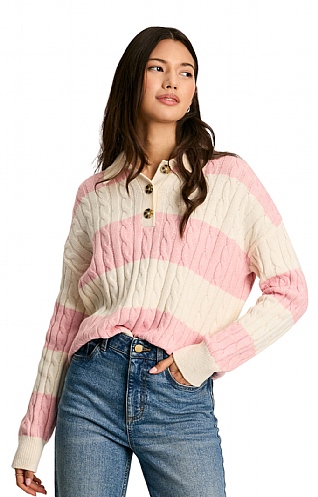 Ladies Joules Love-All Jumper, Pink Stripe