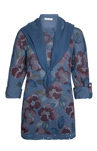 House Of Bruar Ladies Floral Tunic with Scarf, Blue