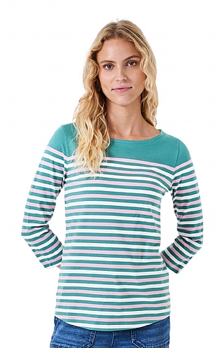 Ladies Crew Clothing Essential Breton, Pine/White/Pink