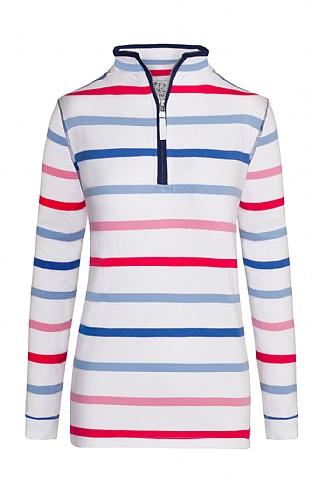 Ladies Lazy Jacks Striped Quarter Zip Sweatshirt - Red, Red