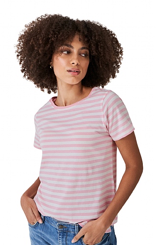 Ladies Crew Clothing Breton T-Shirt, White/Candy Pink