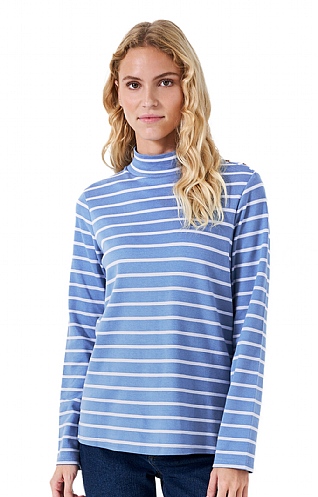 Ladies Crew Clothing ed Button Neck Top, Navy/Blue