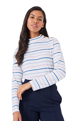 Ladies Crew Clothing ed Button Neck Top, Pink/Navy/Blue/White