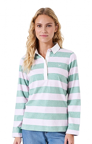 Ladies Crew Clothing Rugby Shirt, Sea Pine/Pink