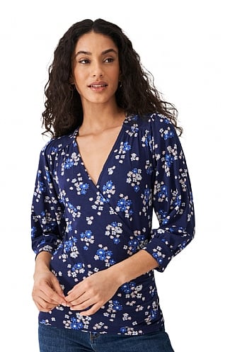 Ladies Crew Clothing Three Quarter Sleeve Wrap Top, Jay Print