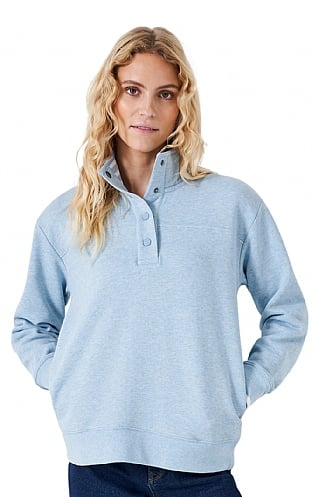 Ladies Crew Clothing Half Popper Neck Sweater, Winter Blue