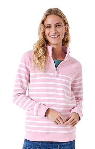 Ladies Crew Clothing Half-Zip Striped Sweatshirt, Candy/White