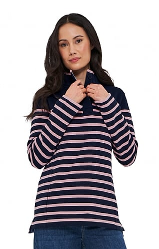 Ladies Crew Clothing Half Button Sweatshirt, Dark Navy/Candy Pink