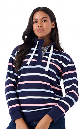 Ladies Crew Clothing Half-Button Toggle Sweatshirt, Navy/Red/Pink/White