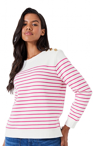 Ladies Crew Clothing Nautical Button Shoulder Sweatshirt, White/Fandango