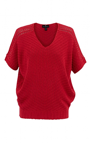 Ladies Marble Short-Sleeved Knitted V-Neck Pullover - Red, Red