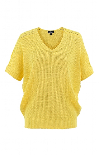 Ladies Marble Short-Sleeved Knitted V-Neck Pullover, Yellow