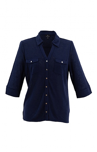 Ladies Marble Button Polo - Navy Blue, Navy