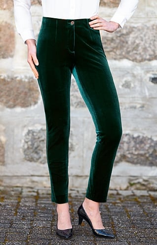 House of Bruar Ladies Velvet Pull-On Trousers - Green, Green