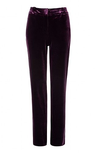 Velvet trouser with Horsebit belt in dark purple