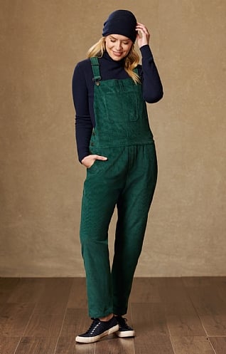House of Bruar Ladies Wale Cord Dungarees, Pine Green