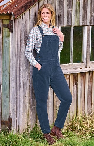 House of Bruar Ladies Cord Dungarees, Blue