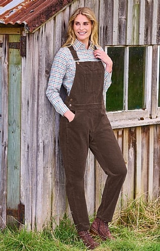 House of Bruar Ladies Cord Dungarees, Dark Brown