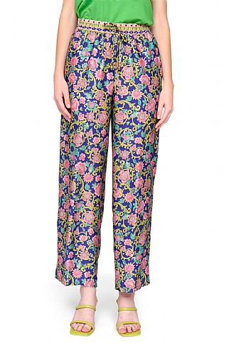 House Of Bruar Ladies Print Trousers, Dark Blue Floral