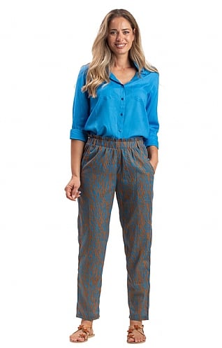 House Of Bruar Ladies Printed Trousers, Tan/Blue